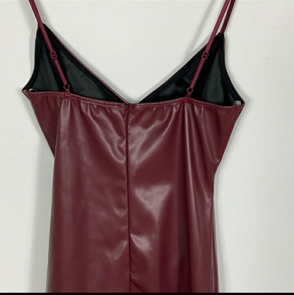 Blue Blush Spaghetti Strap Faux Leather Dress w/ Asymmetrical Hem Size Medium - Picture 3 of 4